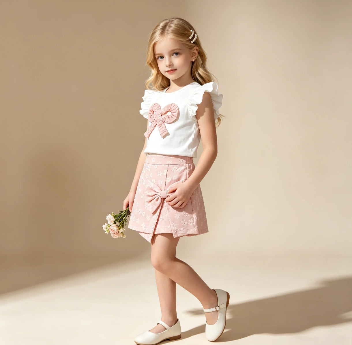 Blusa con diseño de corazon+short pollera de Jacquard