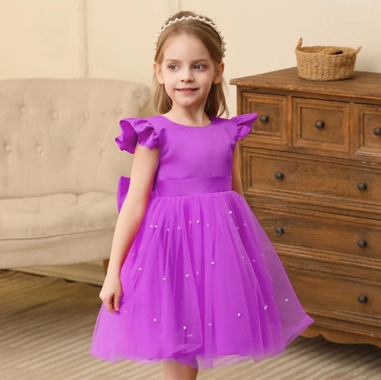 Vestido Elegante de tul con perlitas