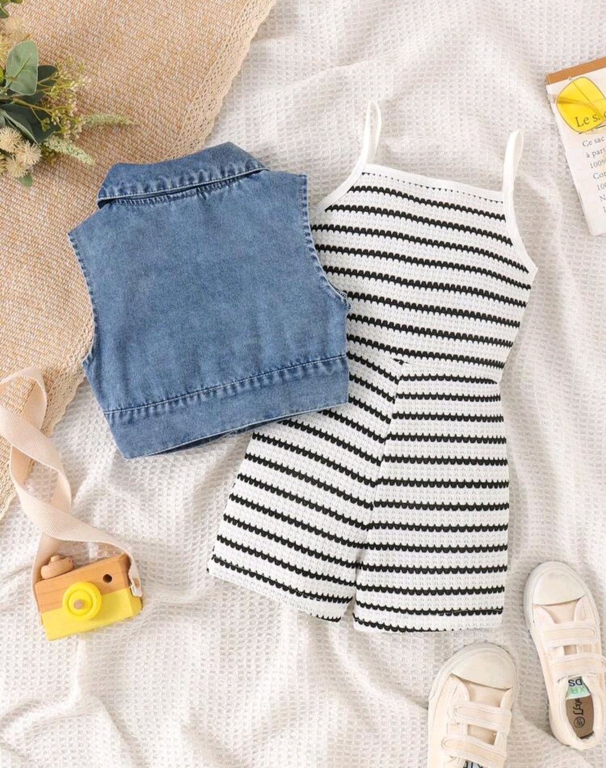 Chaleco de Jeans + monito a rayas