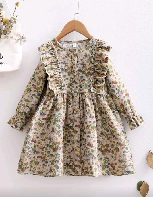 Vestido mangas largas tipo corderoy floral