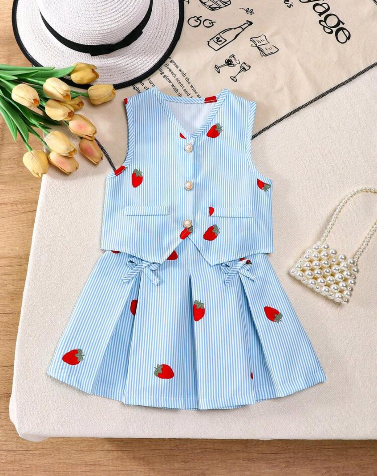 Chaleco + Falda con diseño de fresas