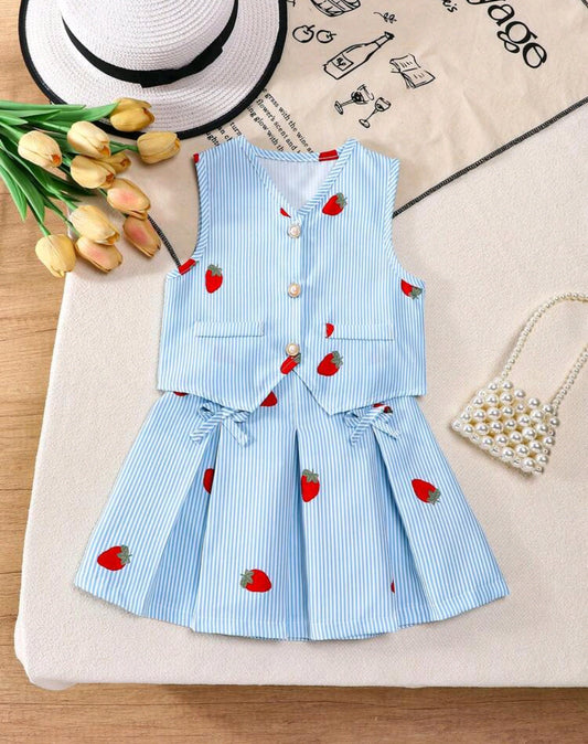 Chaleco + Falda con diseño de fresas