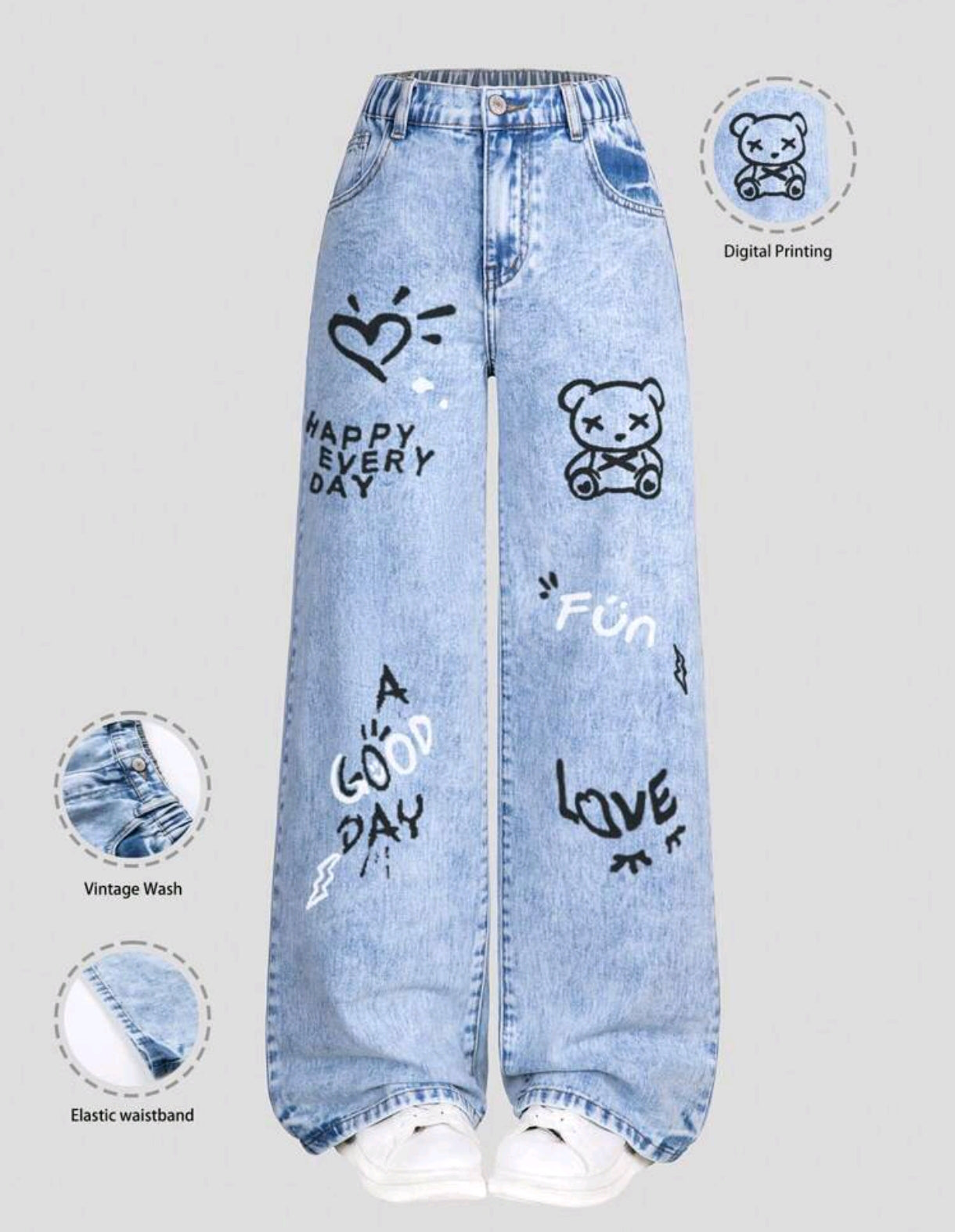 Pantalón De Jeans con diseños estampados