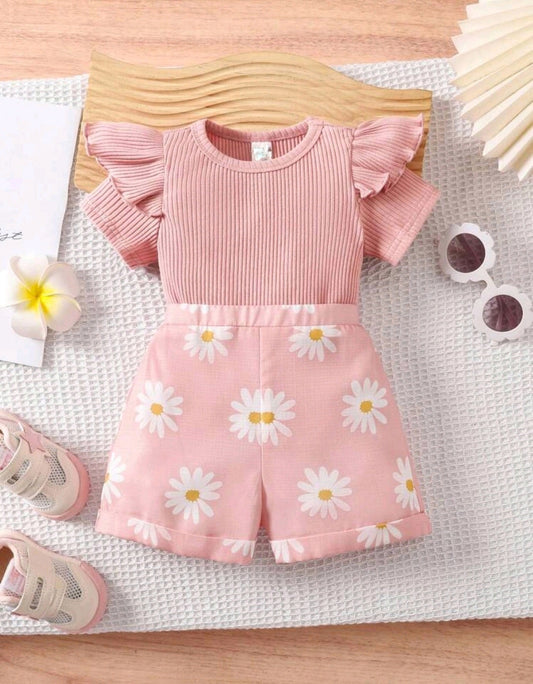 Blusa acanalada+ short con estampa de flores