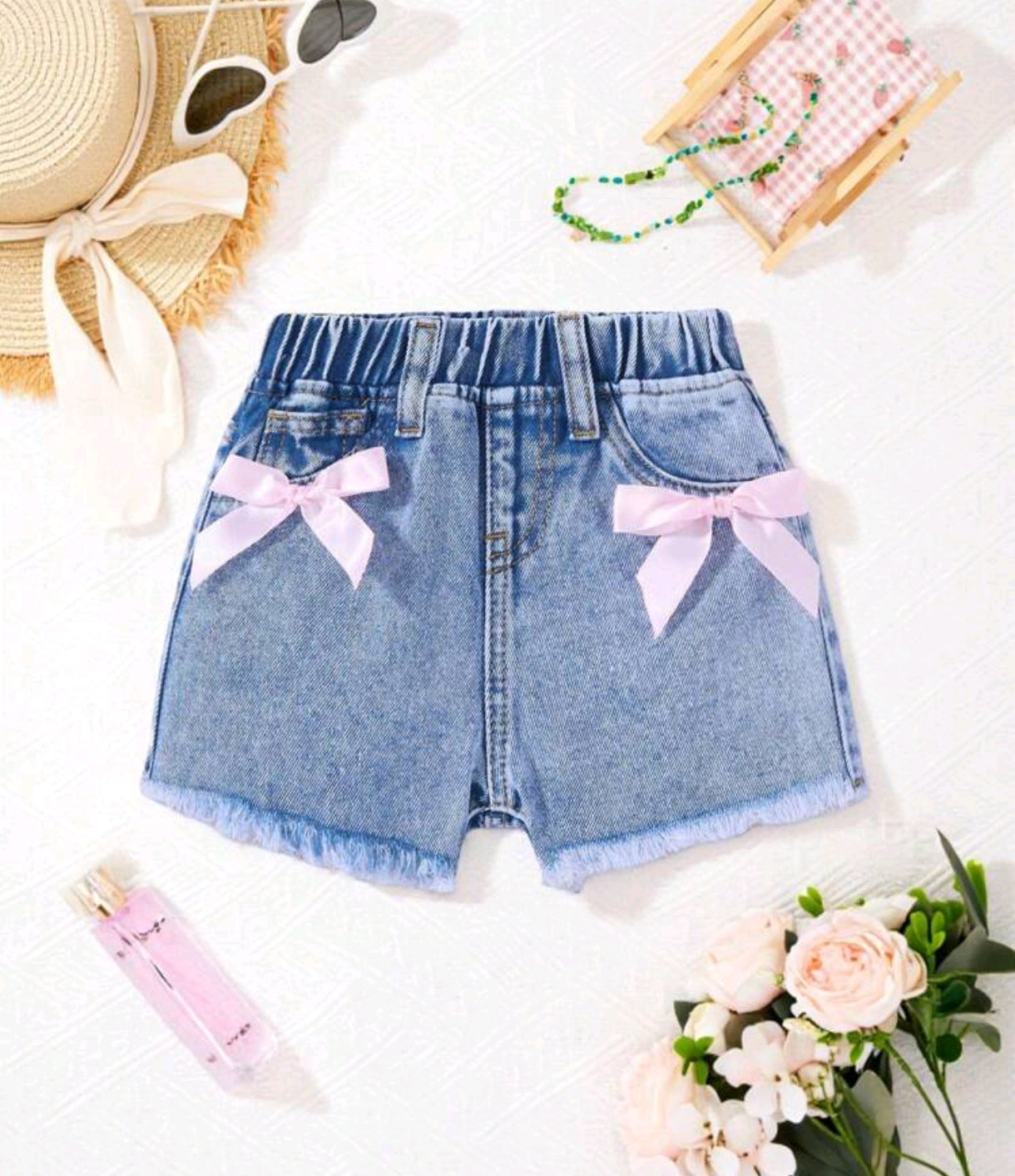Short de jeans para bebé con moño