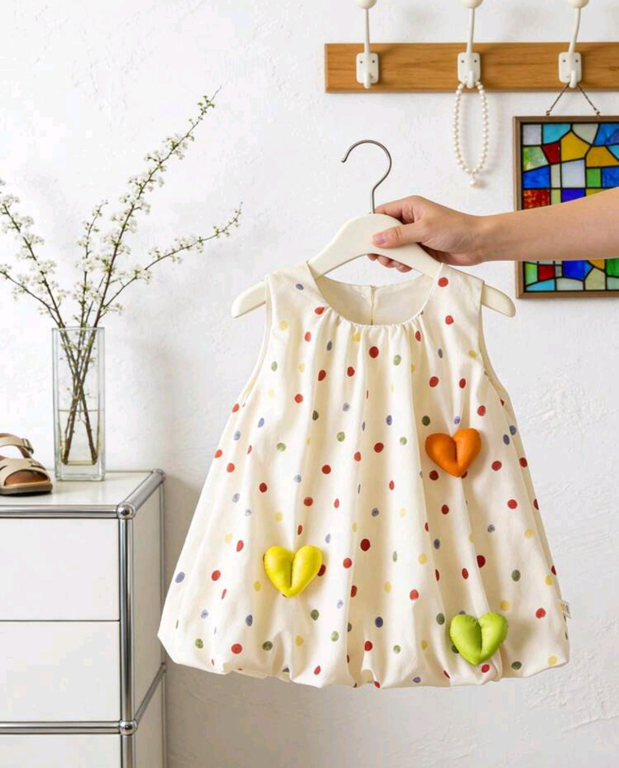 Vestido bebé globo con amotas y corazón 3 D