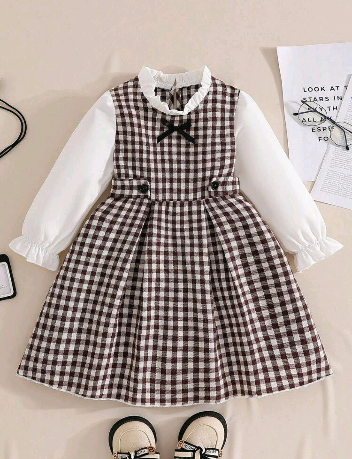 Vestido mangas largas a cuadro