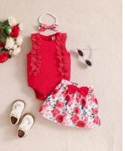 Body acanalado + falda floral+ diadema