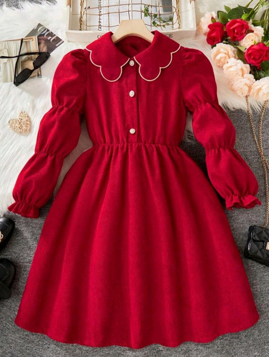 Vestido mangas largas de corderoy abotonado