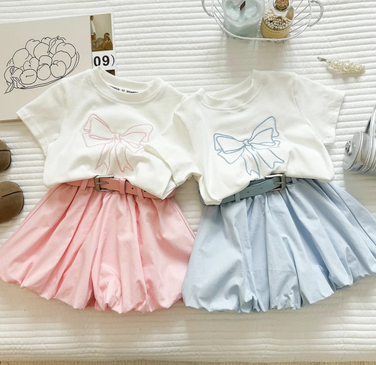 Remera con bordados+ Short globo + cinto