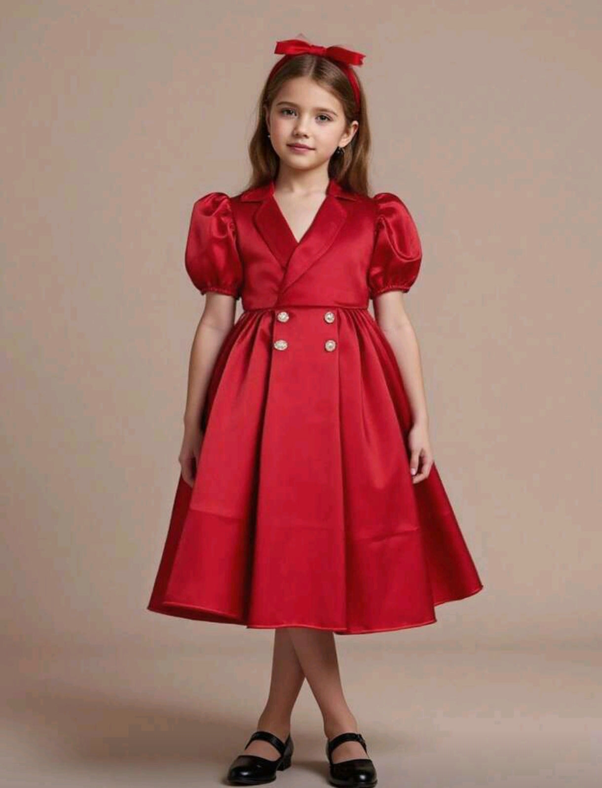 Vestido chic rojo con mangas abullonadas