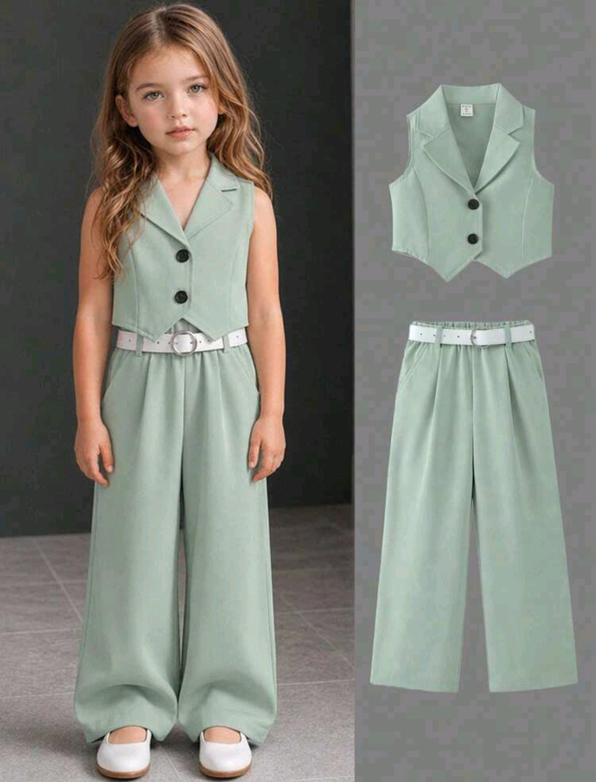 Blusa tipo chaleco + pantalón ( no incluye cinto)