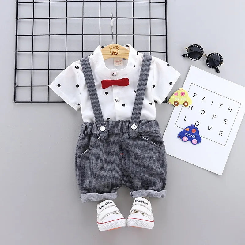Conjunto niño. Camisa+ short con suspensorio+ moño