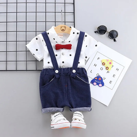 Conjunto niño. Camisa+ short con suspensorio+ moño