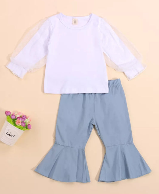 Niña. Conjunto mangas largas puf mas pantalones acampanados