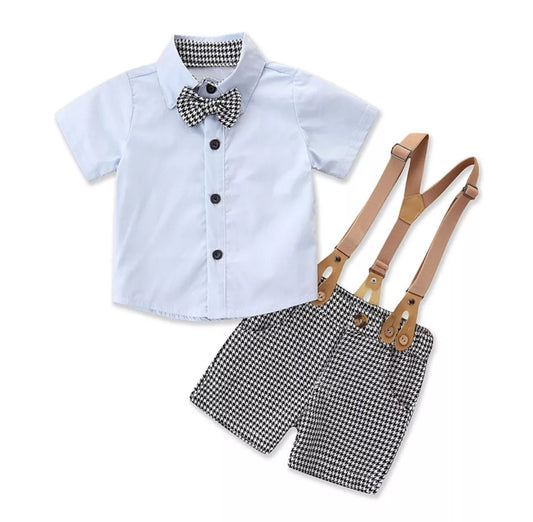 Conjunto niño, camisa+ moño+ short+ suspensorio